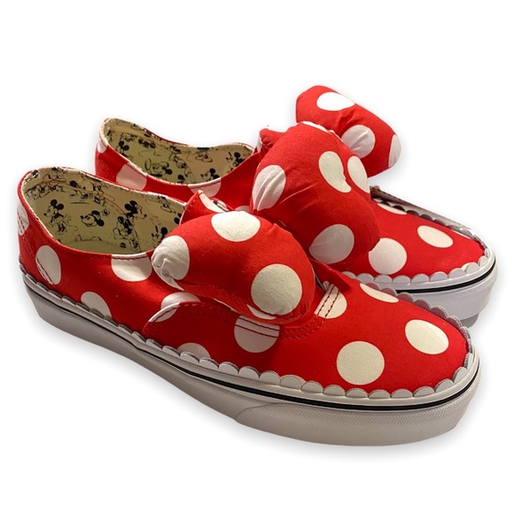 NWT Vans x Disney Minnie Mouse Red Polka Dot Puffy Bow Slip On Sneakers Size 9 - Picture 6 of 11